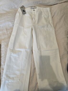 Carhartt Cream Workwear Trousers with Branded Button